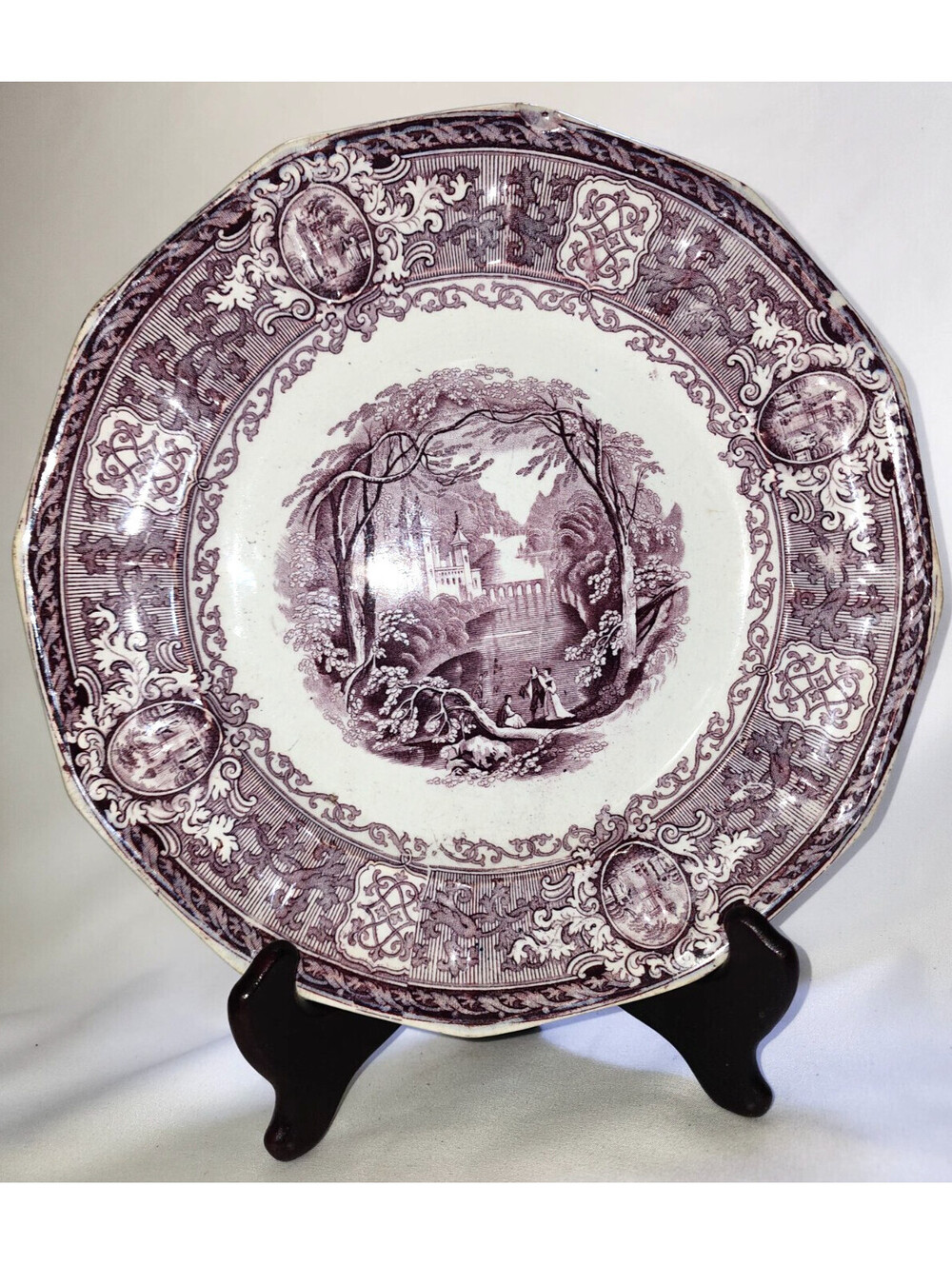 Ant. 1854 Pre Civil War Mulberry Transferware E Challinor & Co. Panama Plate